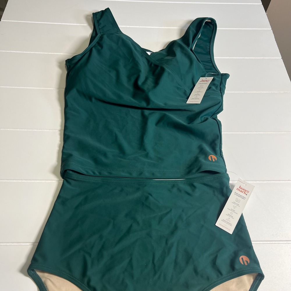 Honeymark Green Wrap Tankini Set High Waisted Two Piece Swimsuit Small NWT